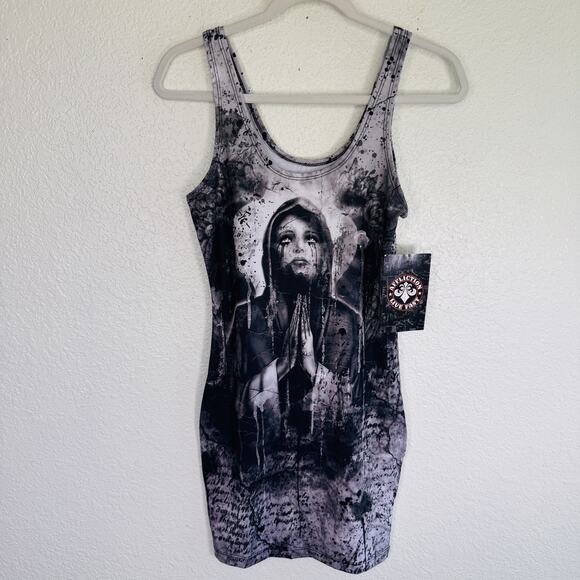 Affliction Dresses & Skirts - Affliction Dress Womens Medium Praying Woman Mourning Graphic Tankdress Goth Emo
